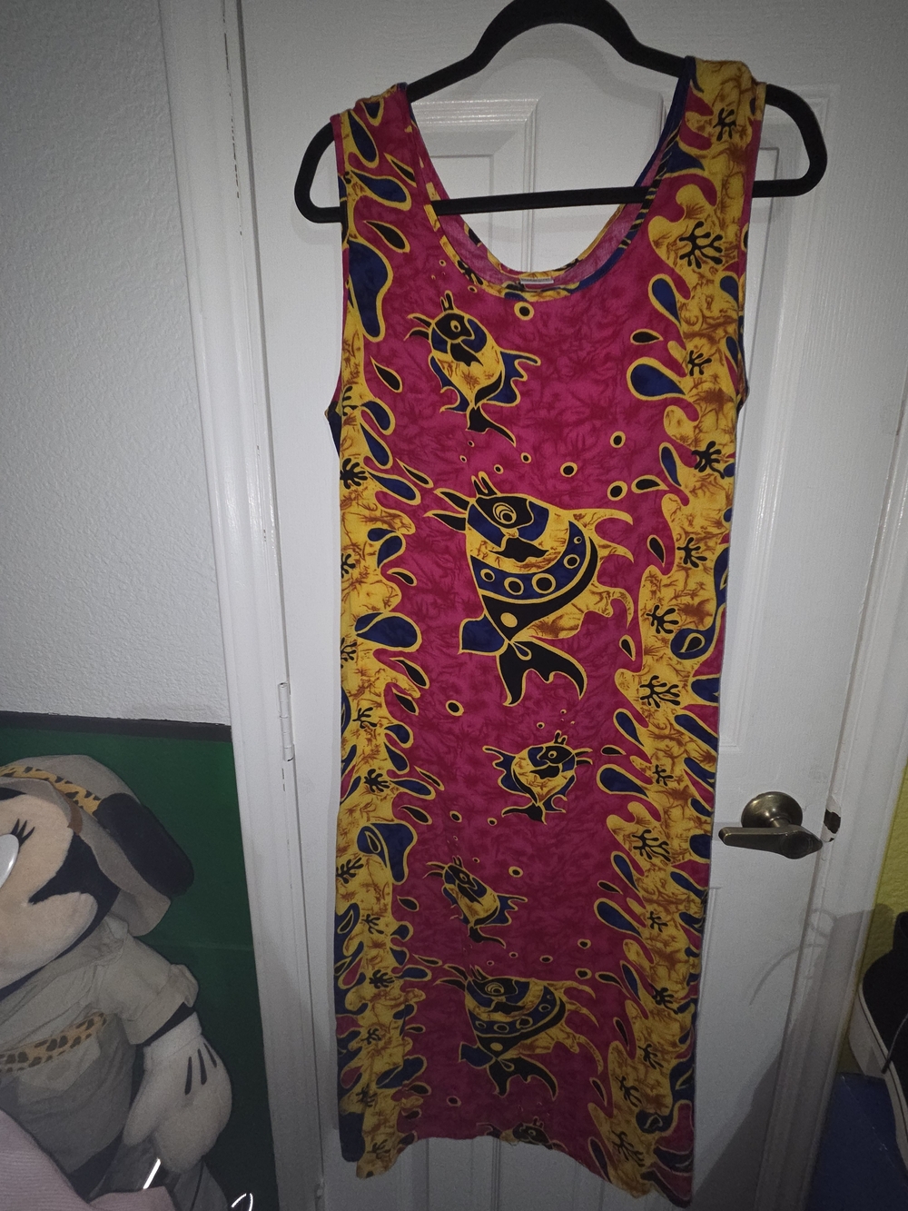 VTG LUFENG Sleeveless Pink and Yellow Fish  Pattern Maxi Sun Dress. Size L